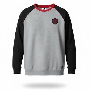 Fox Men's Gray and Black Crewneck Sweater with Red Accents